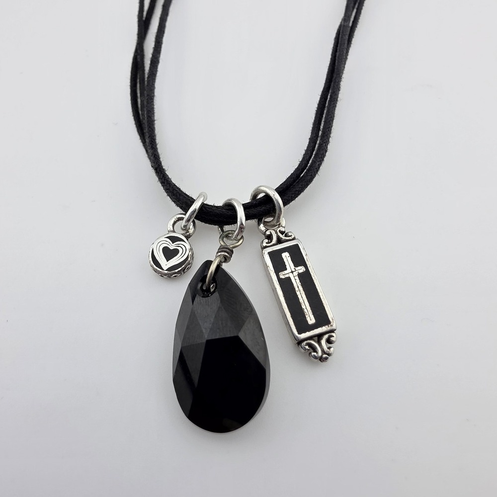 BRIGHTON 'Blessings Cross' Necklace Charm Reversible Crystal‎ Silver Plate 18"